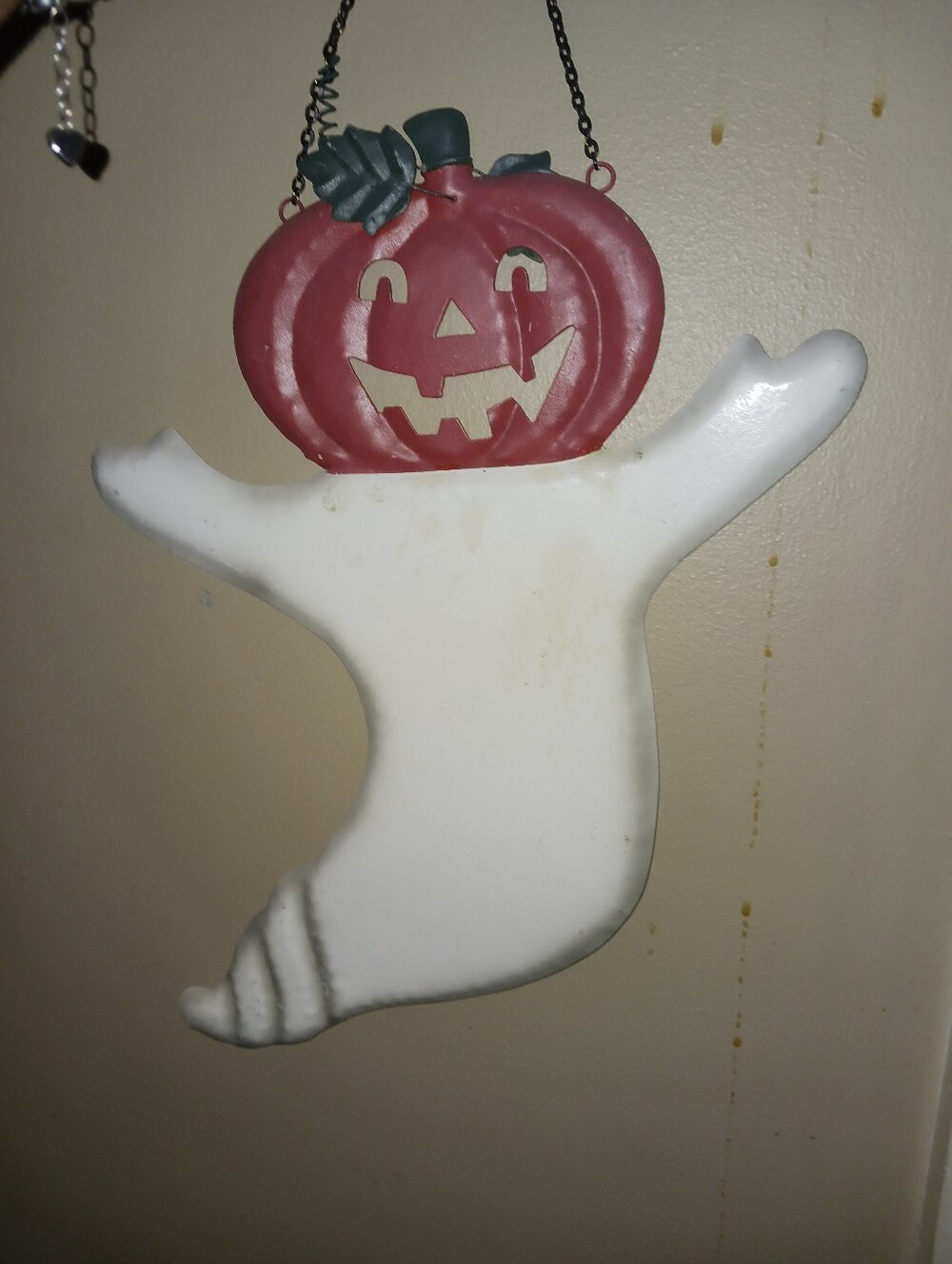 Halloween Pumpkin Ghost Wall Hanging - White & Orange